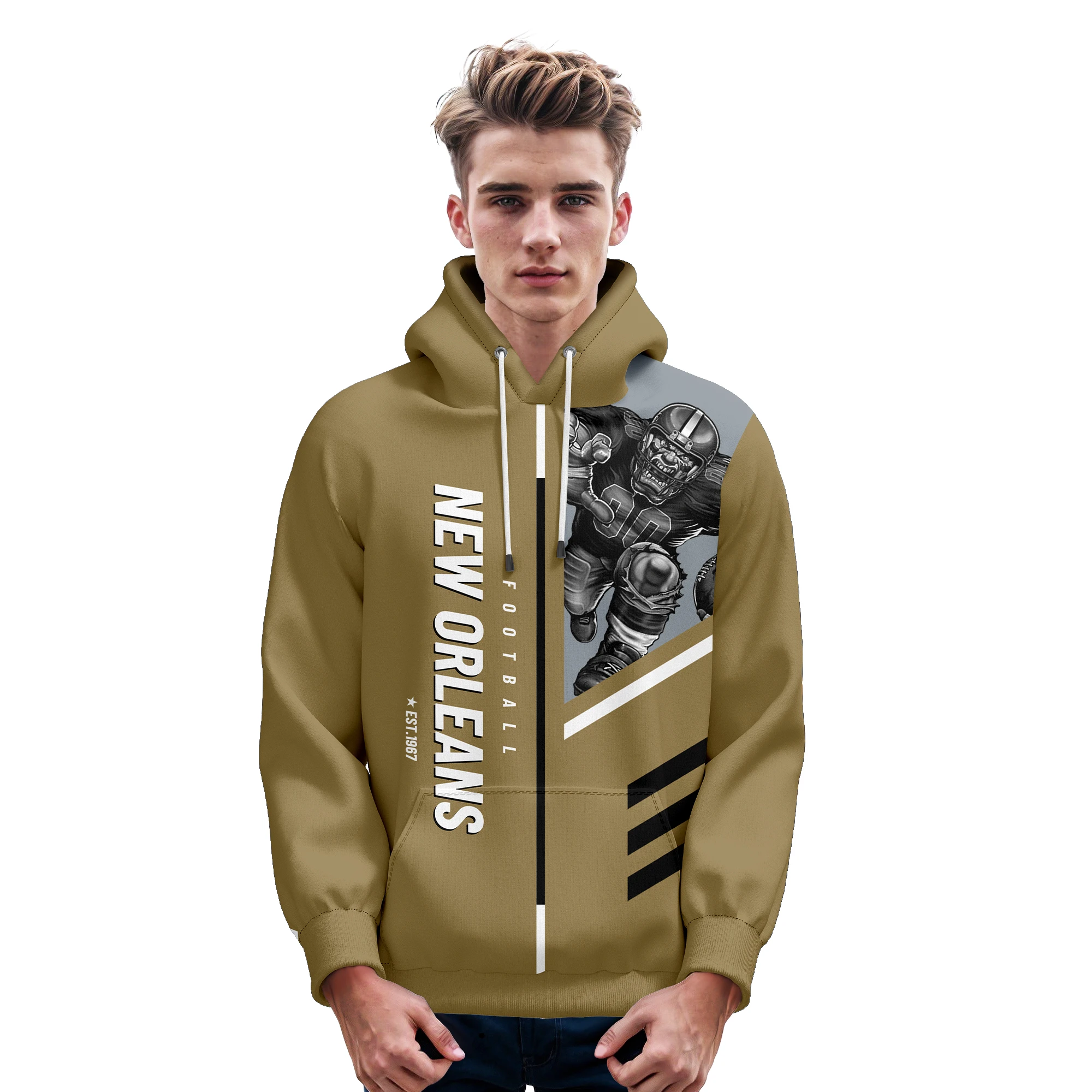 Sudadera con capucha de fútbol personalizada de Nueva Orleans American, sudadera con estampado 3D de mascota de ciudad, número de nombre personalizado para mujeres, hombres, regalos juveniles