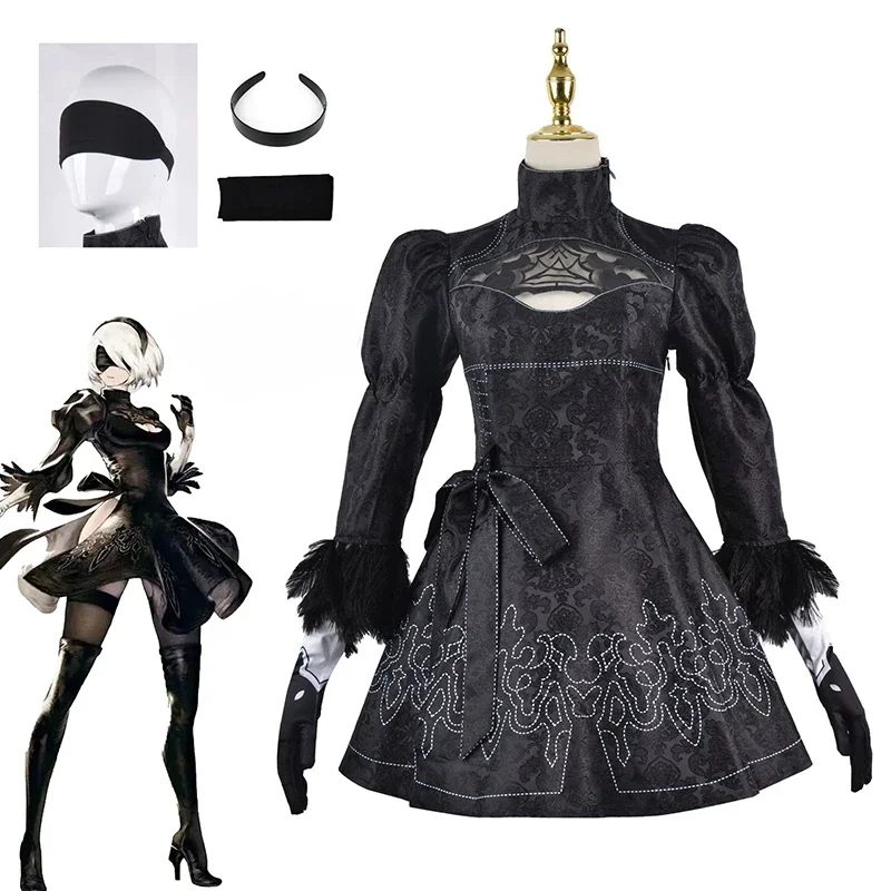 Nier Automata 2b Cosplay Kostuum Yorha Nr. 2 Type B Kostuum Vrouwen Sexy Jurken Uniform Pruik Pak Halloween 2b Cosplay Kostuums