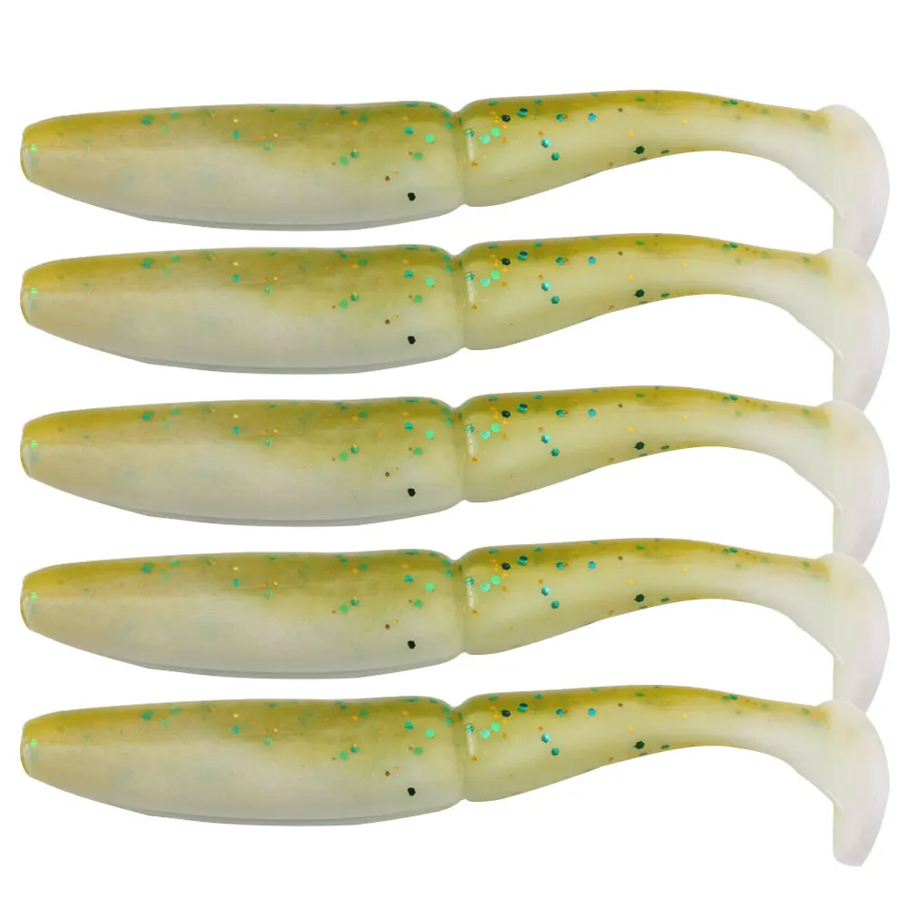 5 Stück/Beutel Swimbait Weichplastikköder 10cm 10g mit natürlich aussehendem Paddelschwanz und Glanz, Angelköder für Hecht.