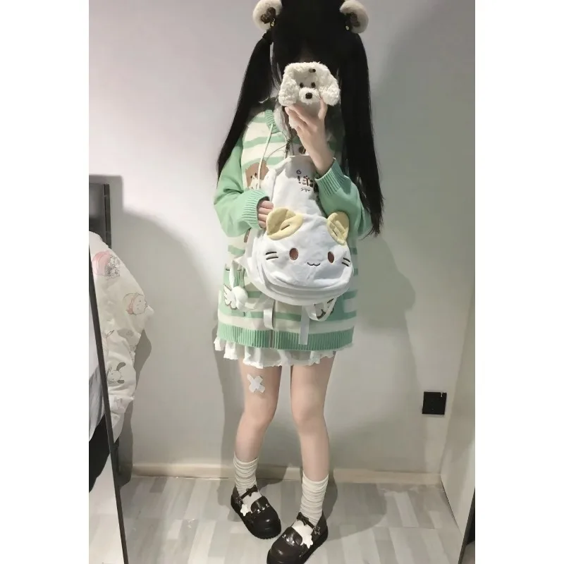 Zaino in peluche Sanrio giapponese Masyumaro peloso Fuwa Nyanko Cat Zaino morbido e carino Lolita Girl Kawaii