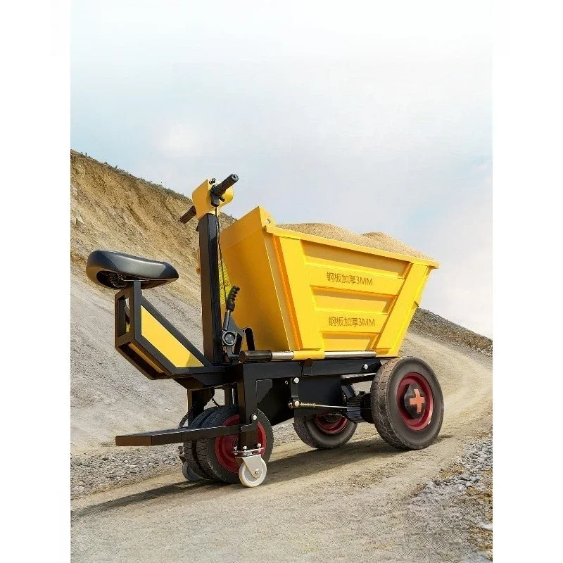 Construction site electric trolley gray bucket truck, handling dump truck