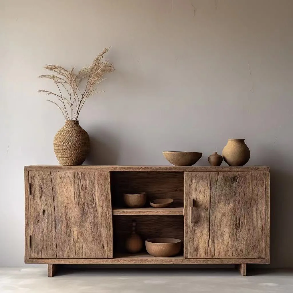 خزانة جانبية من الخشب الصلب لمدخل غرفة المعيشة، ورف مدمج على الحائط، وتخزين متعدد الوظائف وإقامة منزلية للتخزين #4