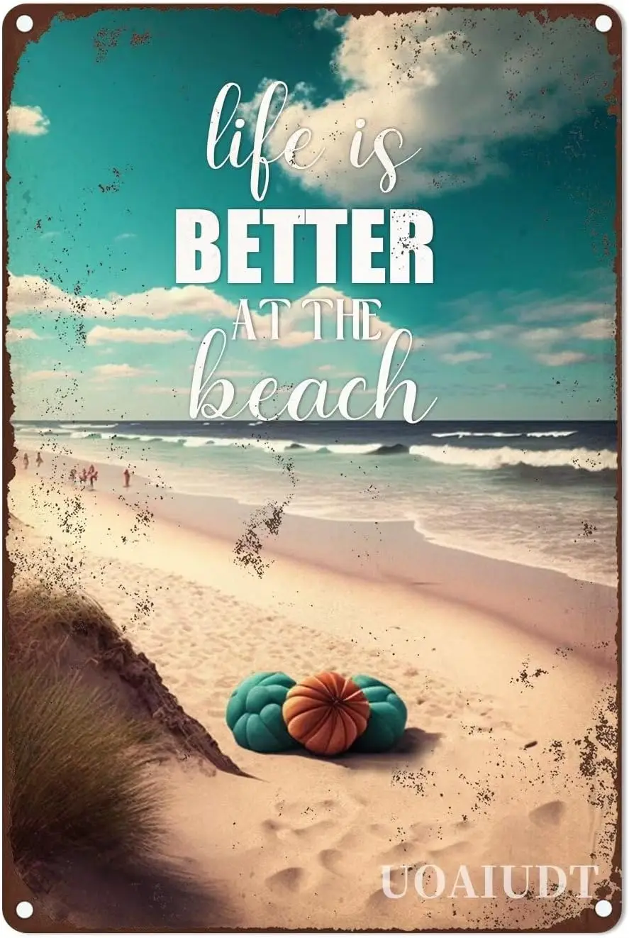 Vintage Beach Poster Metal Sign Life Is Better At The Beach Tin Signs Retro Plaque Wall Decor Gift For Home Kitchen Office Club