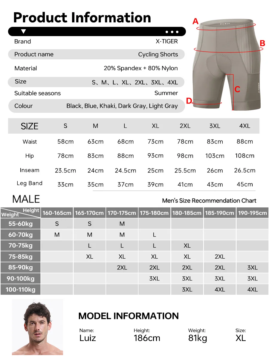 X-TIGER Herren-Radshorts, atmungsaktiv, schmal geschnitten, Rennradshorts, stoßdämpfend, mit Schwammeinlage, Sommer-Shorts für Langstreckenfahrten – Detail 2