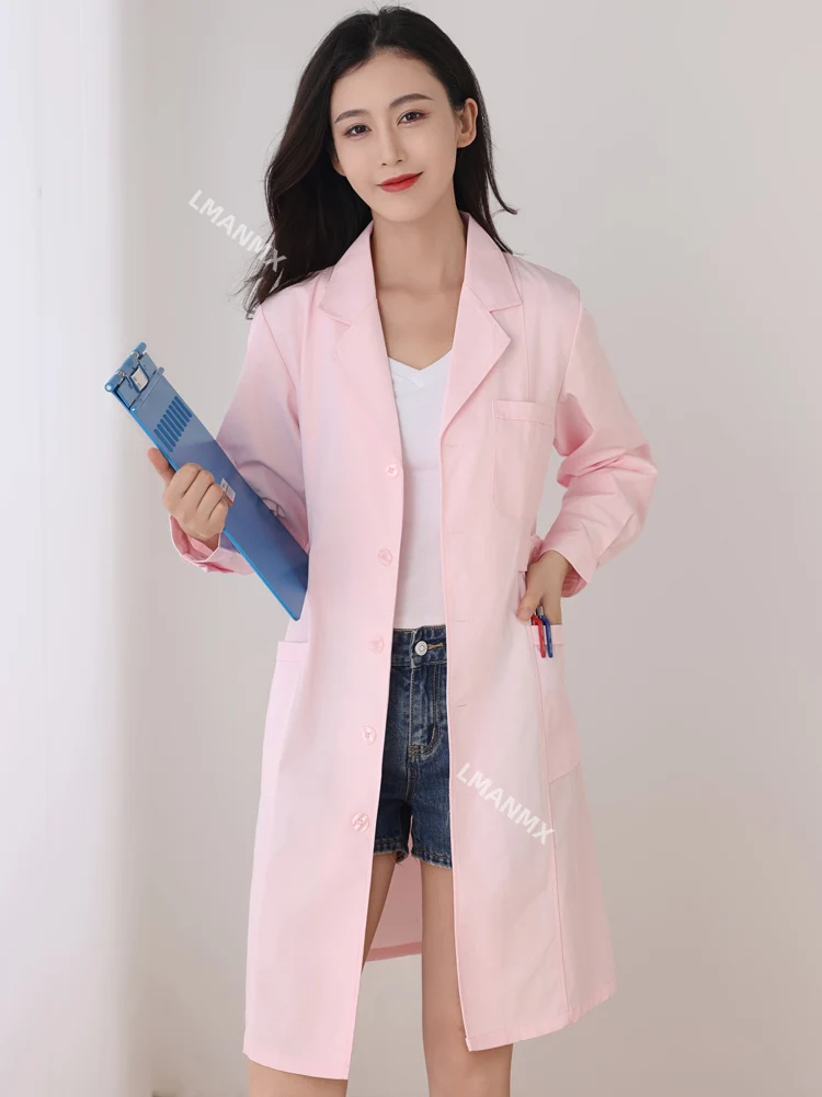 Nurse's long sleeved women's autumn and winter thick blue coat, pharmacy dentist's work clothes, laboratory clothes, white coat