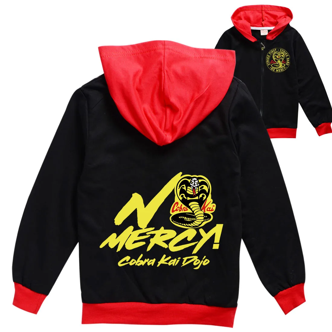 Abrigo con capucha y cremallera para niños, chaqueta de dibujos animados Cobra Kai, estampado de serpiente, Otoño, prendas de vestir, novedad