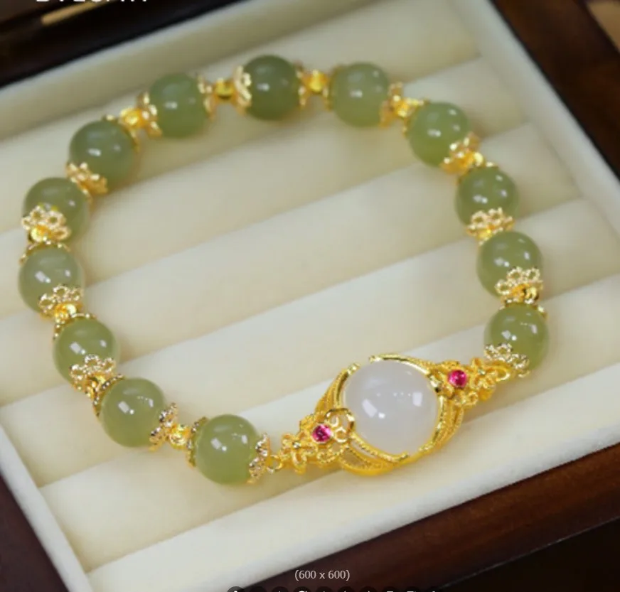 Fashion Creative Lucky Natural Hotan Jade Bracelet Vintage Light Luxury Handmade Jewelry Bracelet Women's Girls Jewelry Gift