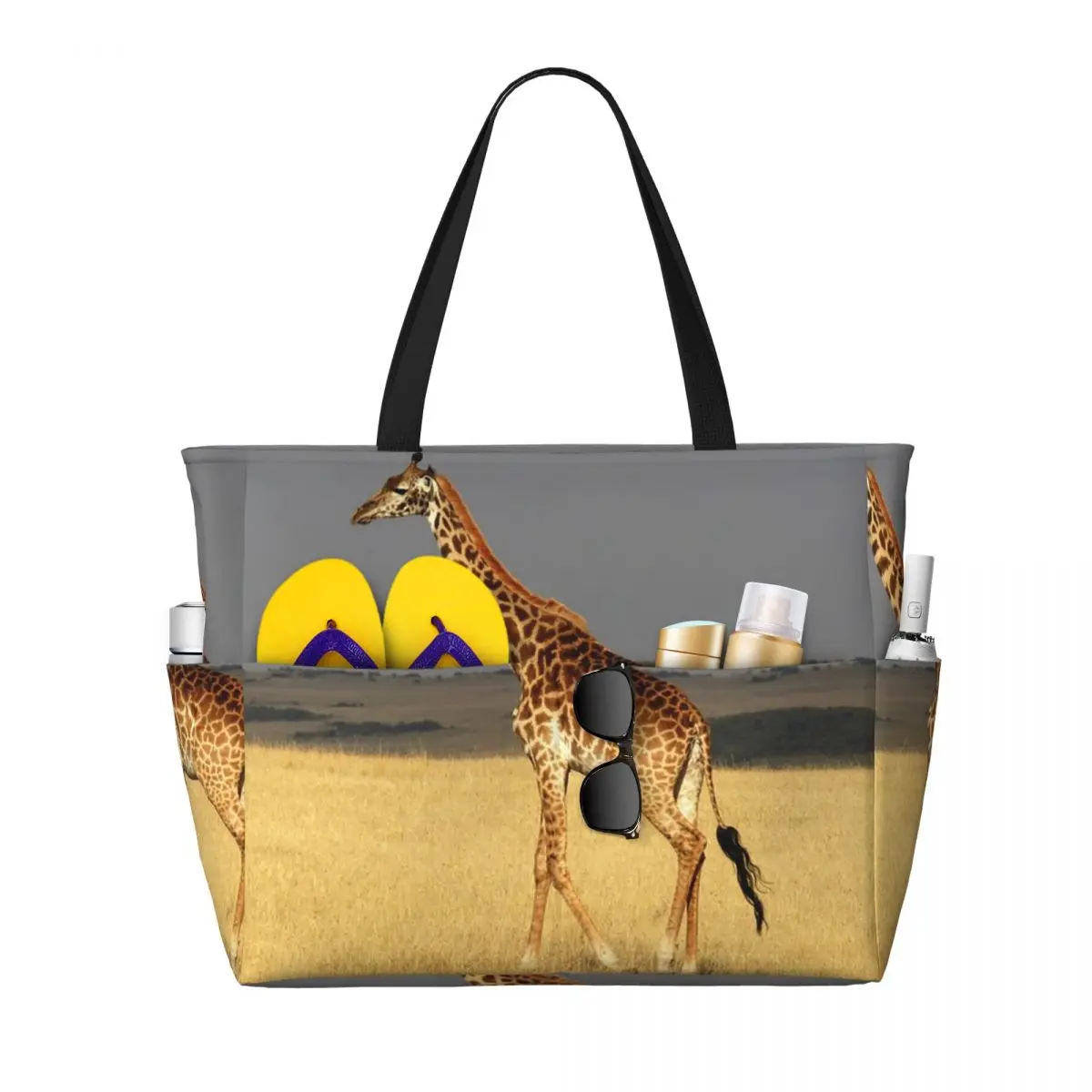 

Giraffe Full Body Africa African Animals Beach Tote Bag Sport Gym Yoga Duffle Large Tote Bag Women Travel Bag Fitness bag