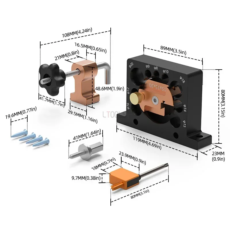 9-Hole Adjustable Dowel Jig Round Wooden Stick/Round Rod Maker Woodworking Electric Drill Milling Dowel Round Rod Auxiliary Tool