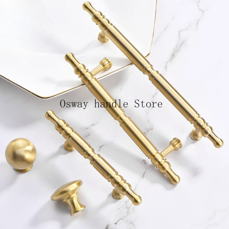 French cabinet door handle Nordic American cabinet wardrobe drawer light luxury gold round single hole brass wind brushed