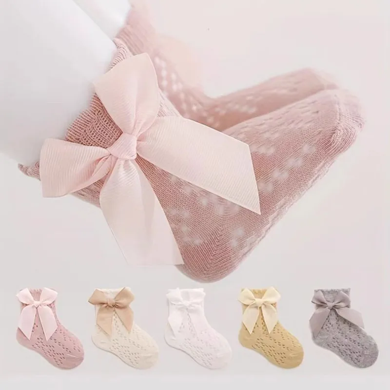 

Large Bow Baby Mesh Socks Thin Breathable Kids Middle Tube Socks Sweet Bowknot Princess Girl Cotton Socks Spring Summer Footwear