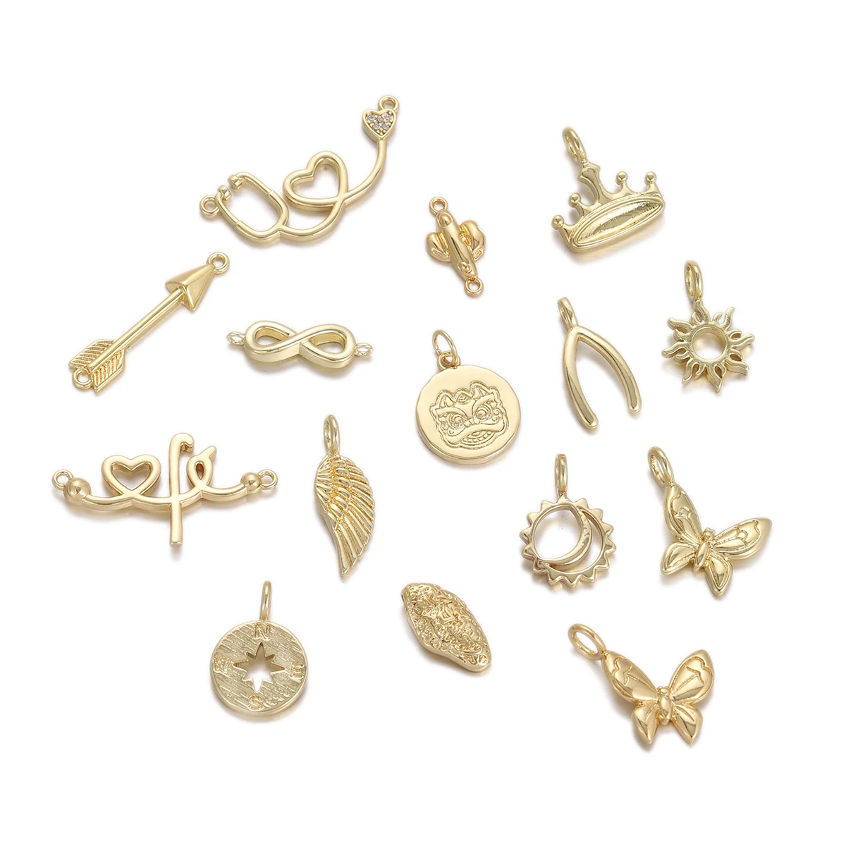 New Gold Color Crown Butterfly Arrow Love Copper Charms Pendants High Quality DIY Necklace Jewelry Making