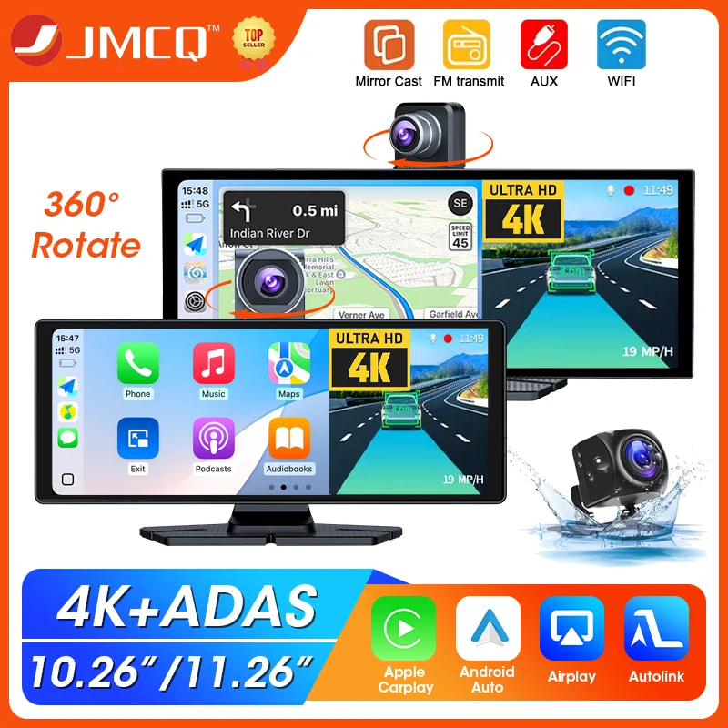 

﻿ JMCQ 10,26 "/11,26" 4K ADAS Dash Cam Автомобильный видеорегистратор Беспроводной CarPlay Android Auto Портативный автомобильный экран GPS-навигация BT Видеорегистратор