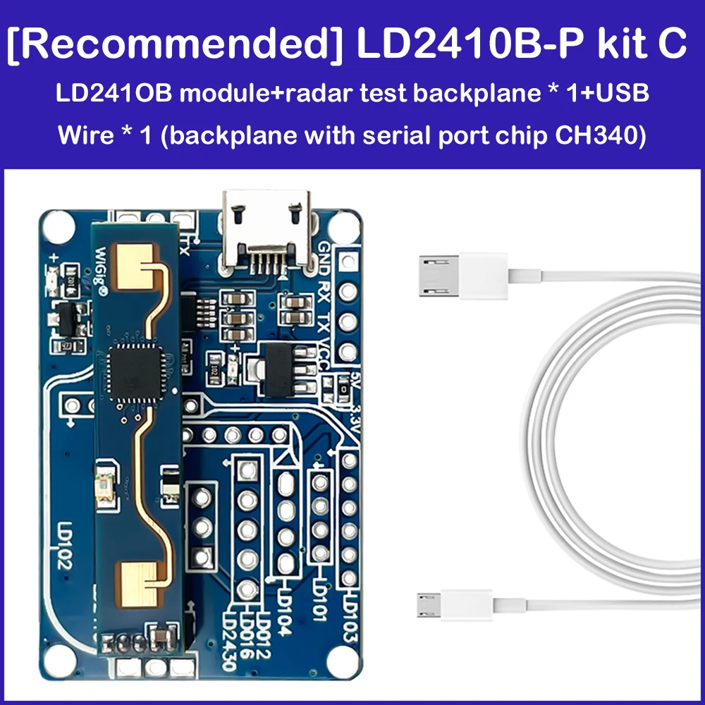 Kit Módulo Radar Presença Humana, Monitoramento de Respiração e Batimentos Cartosos, Sensor Inteligente de Indução Sem Contato, Marca 24G, LD2410