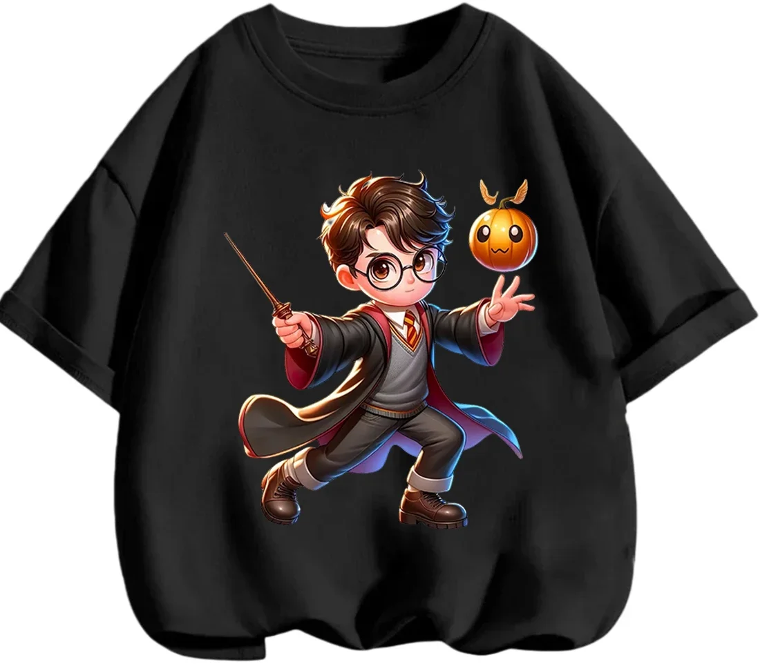 Camiseta elegante de Harry Potter para niños, ropa informal de verano de manga corta con diseño Kawaii, ropa diaria