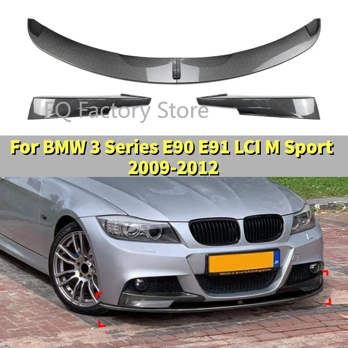 M Sport Front Bumper Splitter Lip Diffuser Modification For BMW 3 Series M3 E90 E91 E92 E93 LCI 2009-2012 Glossy Black/Carbon