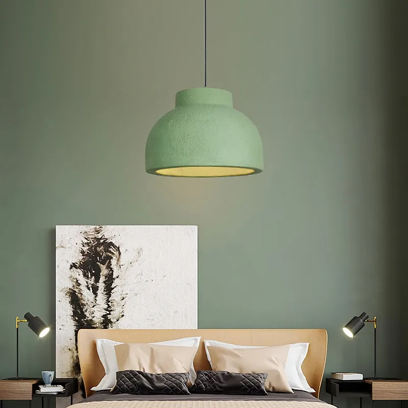 Nordic Wabi Sabi Style Led Pendant Lights Modern Creamy Style Green / Yellow E27 Suspend Lamp Fixtures Lustre Led Luminarias