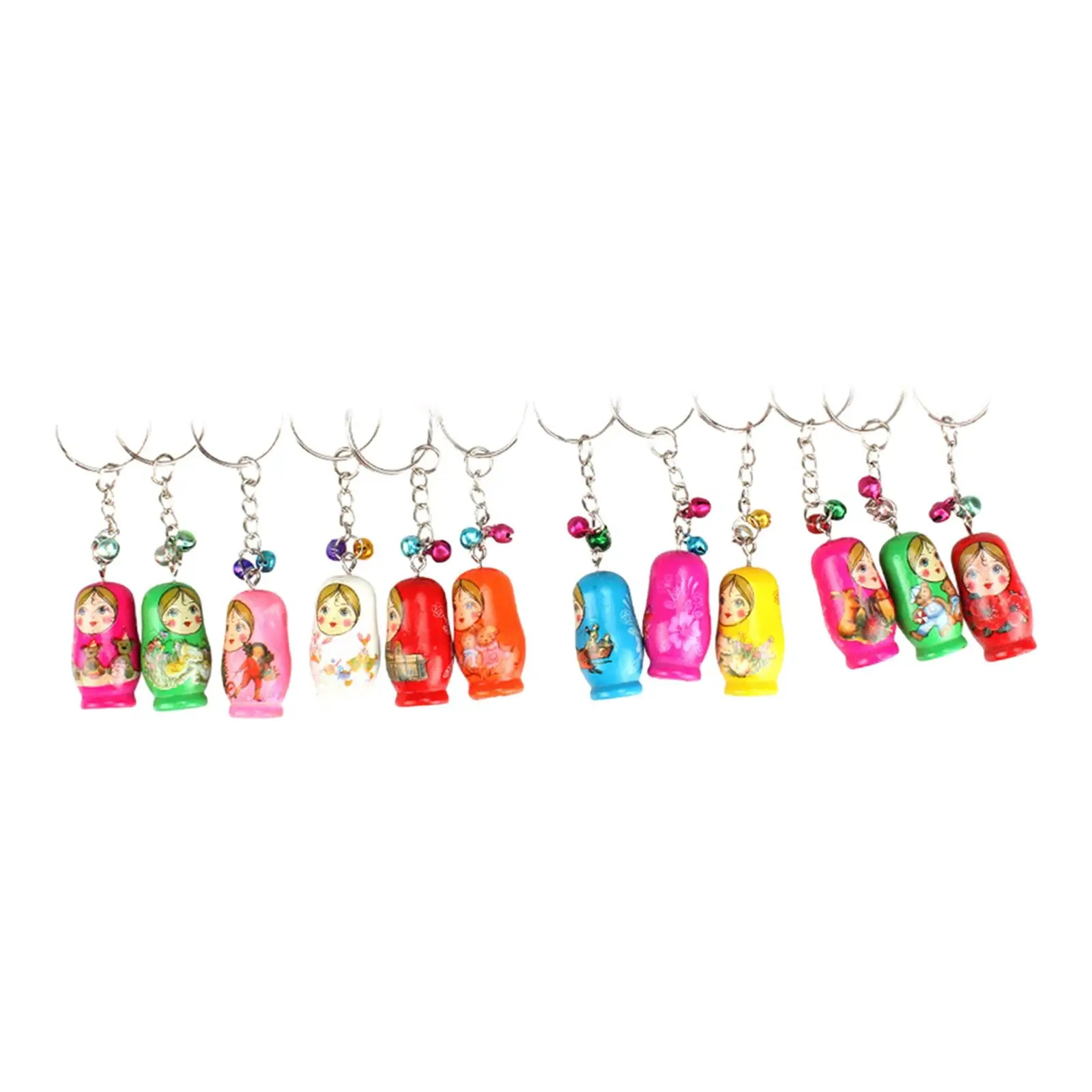 12x Wooden Stacking Dolls Pendant Wood Matryoshka Russian Dolls Key Rings Charms for Bags Unisex Purse Men Backpack