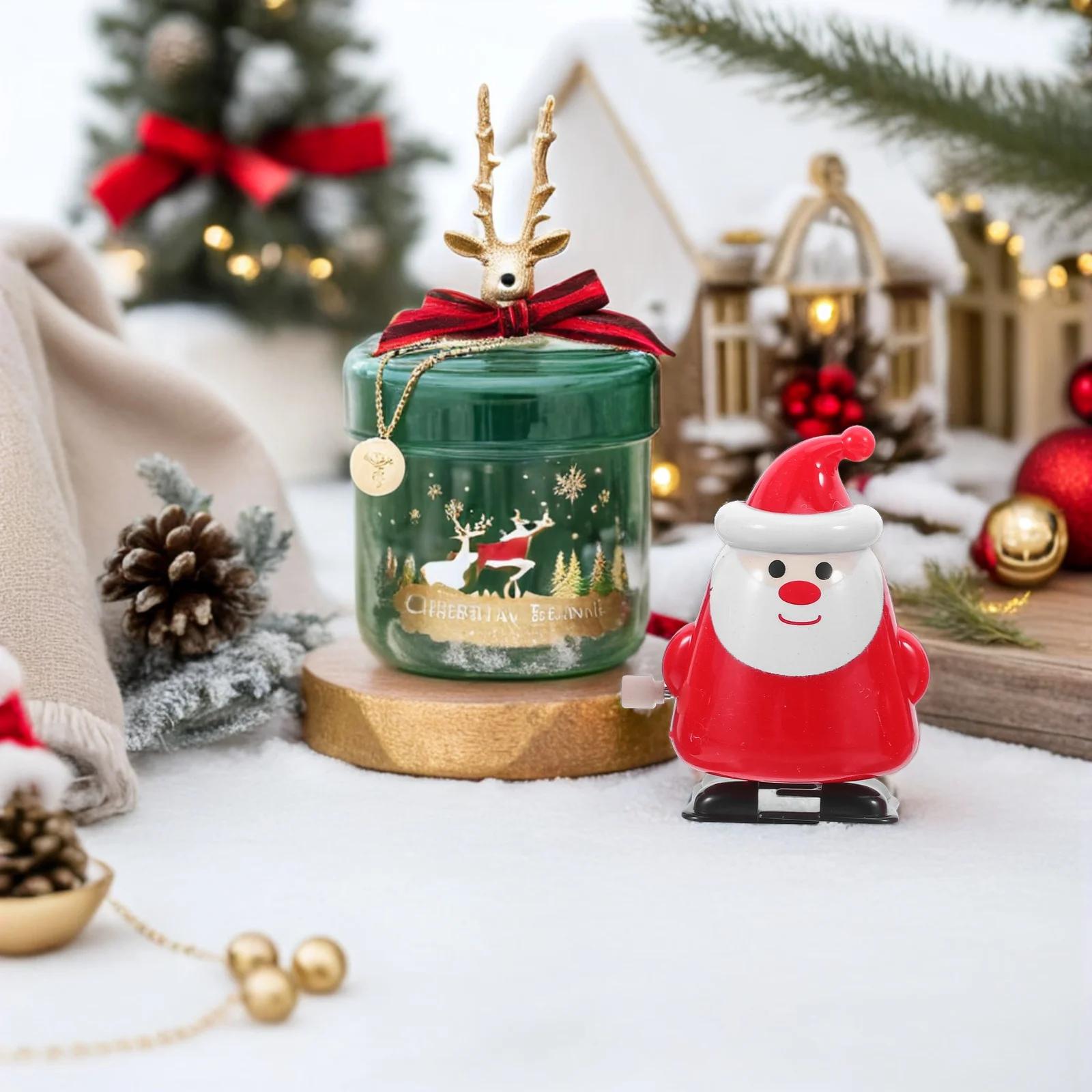 1Set Christmas Festive Winding Santa Claus Snowman Reindeer Holiday Party Favor Creative Portable Spring Children Games