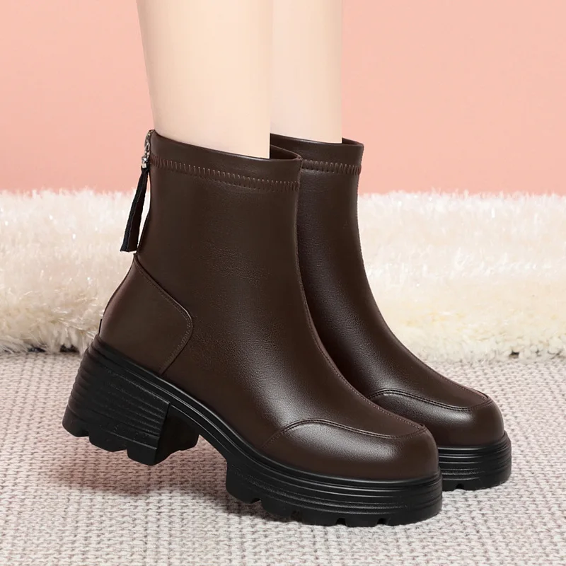 

CICIYANG Women's Fashion Winter Boots 2025 New Genuine Leather Comfortable High Heel Chelsea Ankle Boot Female Anti-slip Booties