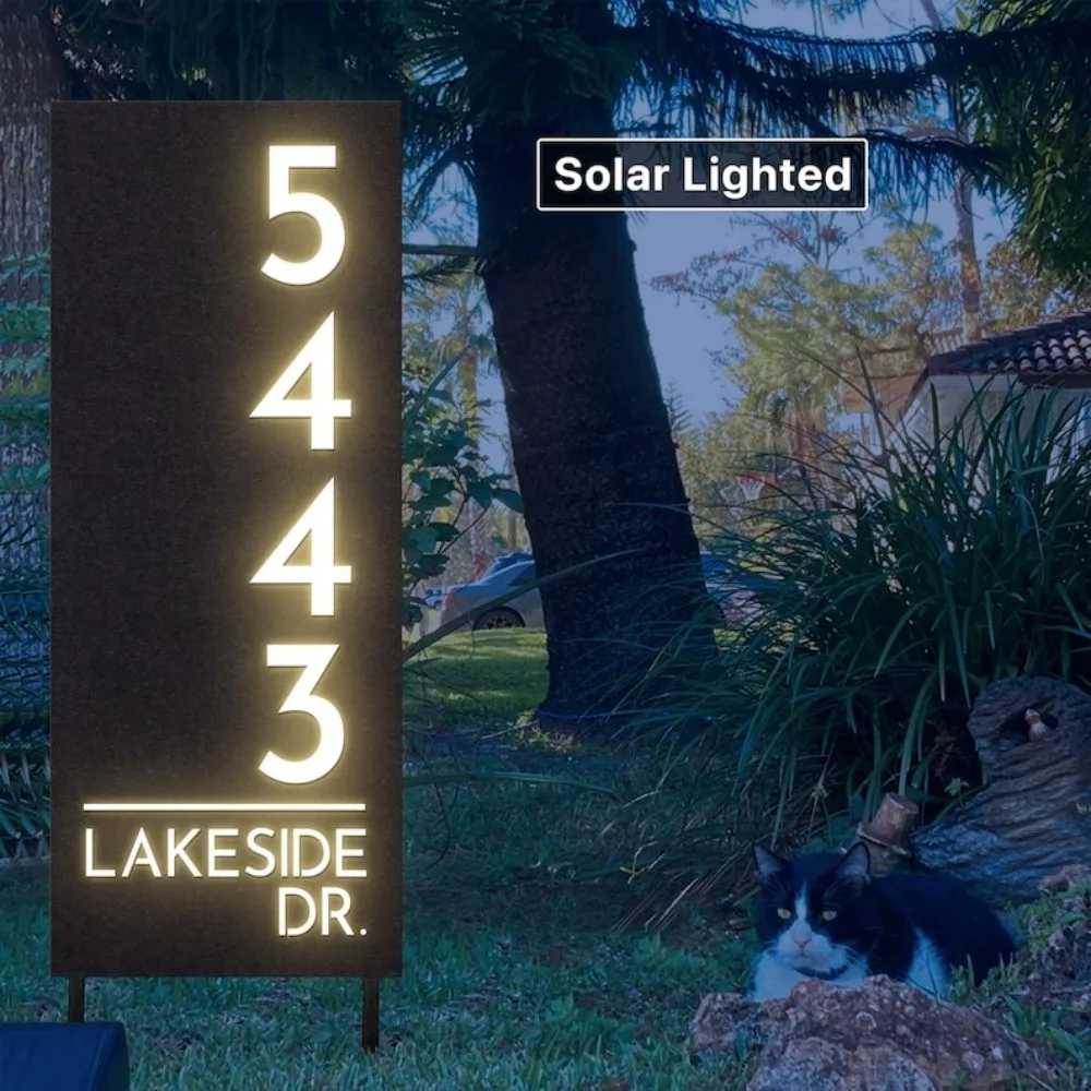 Solar Lighted Driveway Address Marker House Numbers Yard Lawn Large Address Sign
