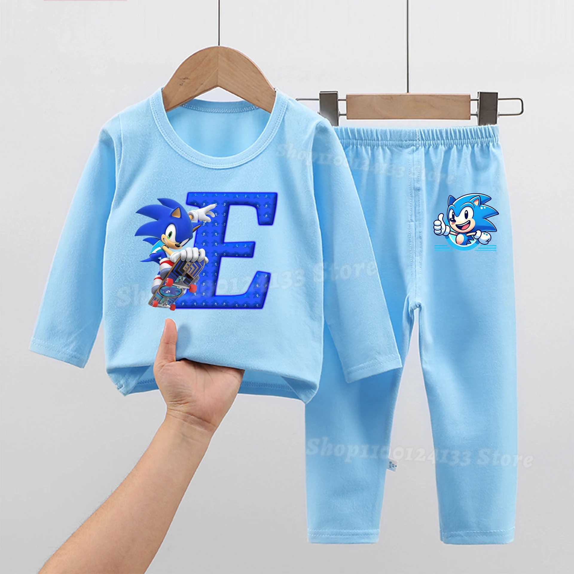 Soniced manga longa pijamas terno engrossar quente bonito letras A-Z anime menino pijamas topos calças roupas de noite crianças presente kawaii