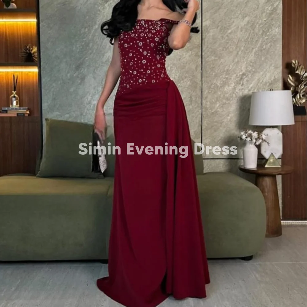 

Simin Women's Crepe Off-the-shoulder Beaded Pick-ups Column Floor-Length Evening Dresses With Sleeveless Party Gown Elegant 2025