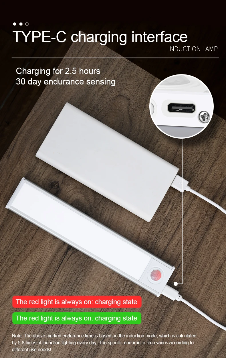 LED Night Light 20/30/40/50CM Motion Sensor Wireless USB Cabinet Night Light Wardrobe Lamp For Kitchen Cabinet Bedroom Wardrobe