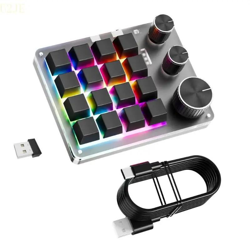 teclado Macro programable U2JE Hotswapable con 16 keys y 3 perillas Bluetooth-compatible para juegos o tareas oficina