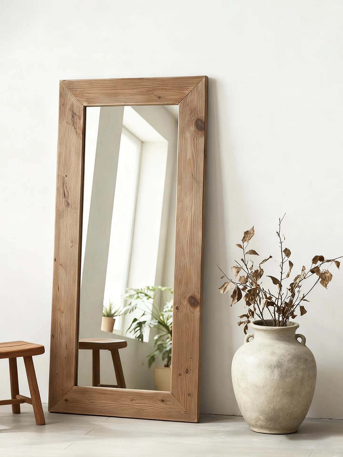 Chinese Style Retro Wind Of Simplicity Log Wood Full Body Mirror Living Room Bedroom Decorations Dressing Wall-mounted Mirror