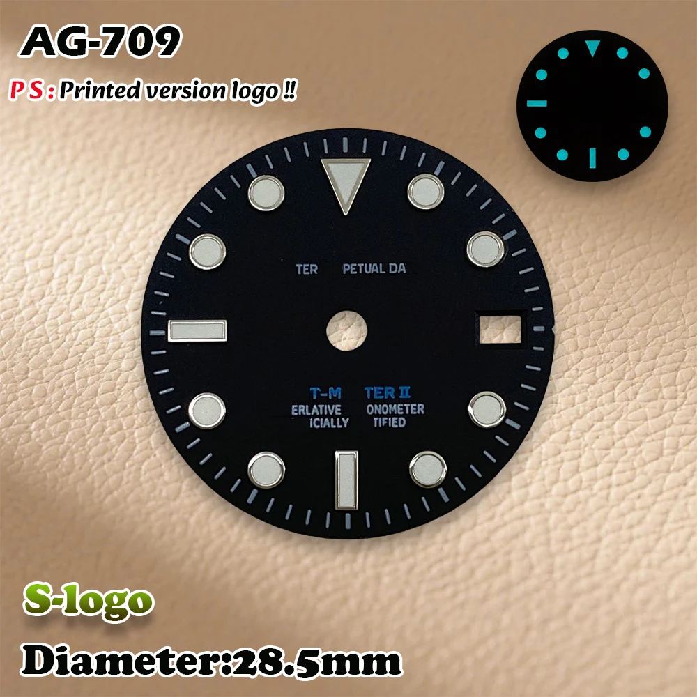 S logo 28.5mm GMT Green, White, Blue Dial Golden Index NH34 movement blue luminous Watches for men Watch Modification Accessorie