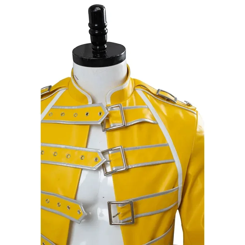 2025 جديد الملكة الرصاص غناء فريدي ميركوري تأثيري أنيمي زي للكبار الرجال سترة صفراء معطف هالوين كرنفال جزء QIQ31