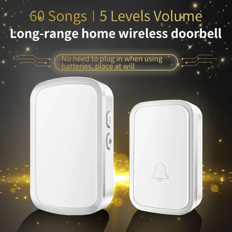 CACAZI Wireless Ring Doorbell Waterproof Smart Home USB DC Battery-Operated Door Bell 300M Remote 60 Chimes Outdoor Top Selling