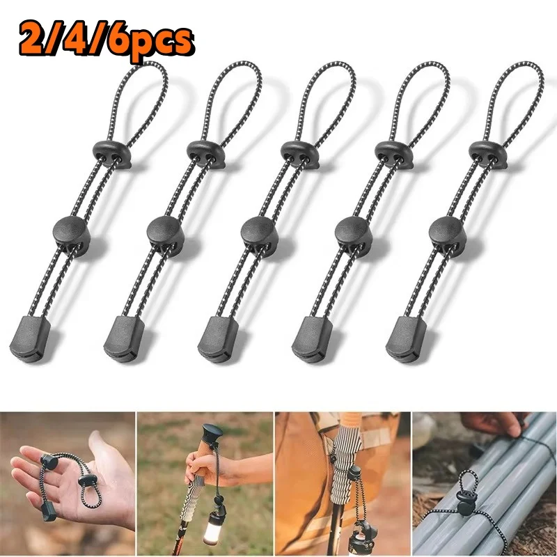 2/4/6pcs Elastic Rope Adjustable Backpack Walking Stick Holder Trekking Hiking Pole Fixing Tie Cord Rope Mountaineering Buckle
