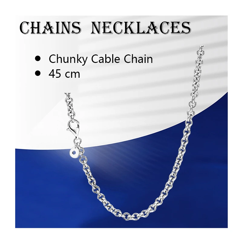 

Sterling Silver 925 Original Chokers Necklaces For Women Fine Jewelry 45cm Thick Cable Link Chains Colliers Adjustable 42cm 38cm