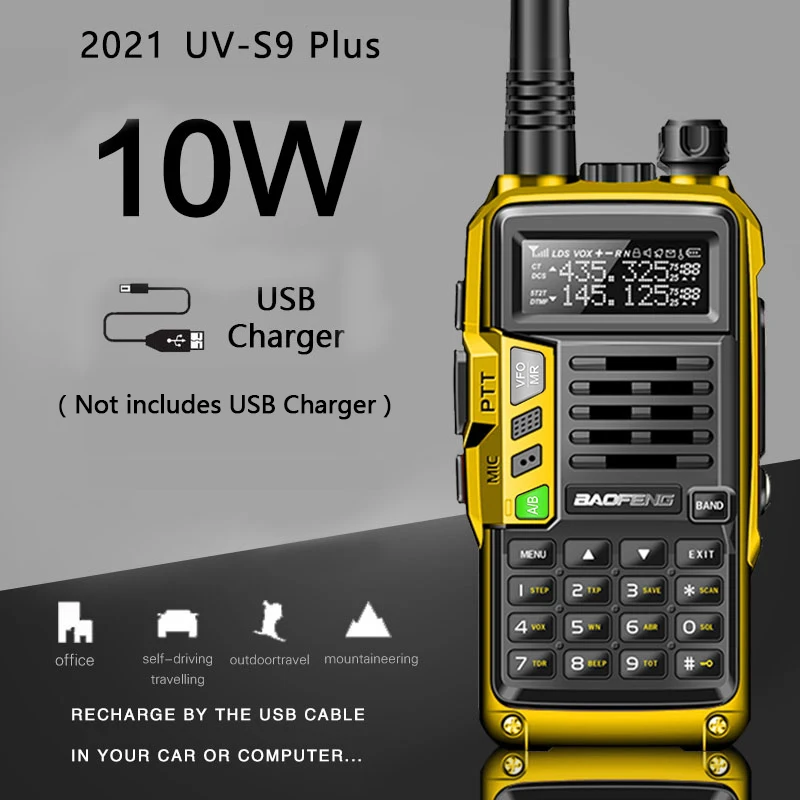 Top! UV-S9 Plus 10W Powerful 50KM Handheld Transceiver with UHF VHF Dual Band Walkie Talkie Ham Two Way Radio