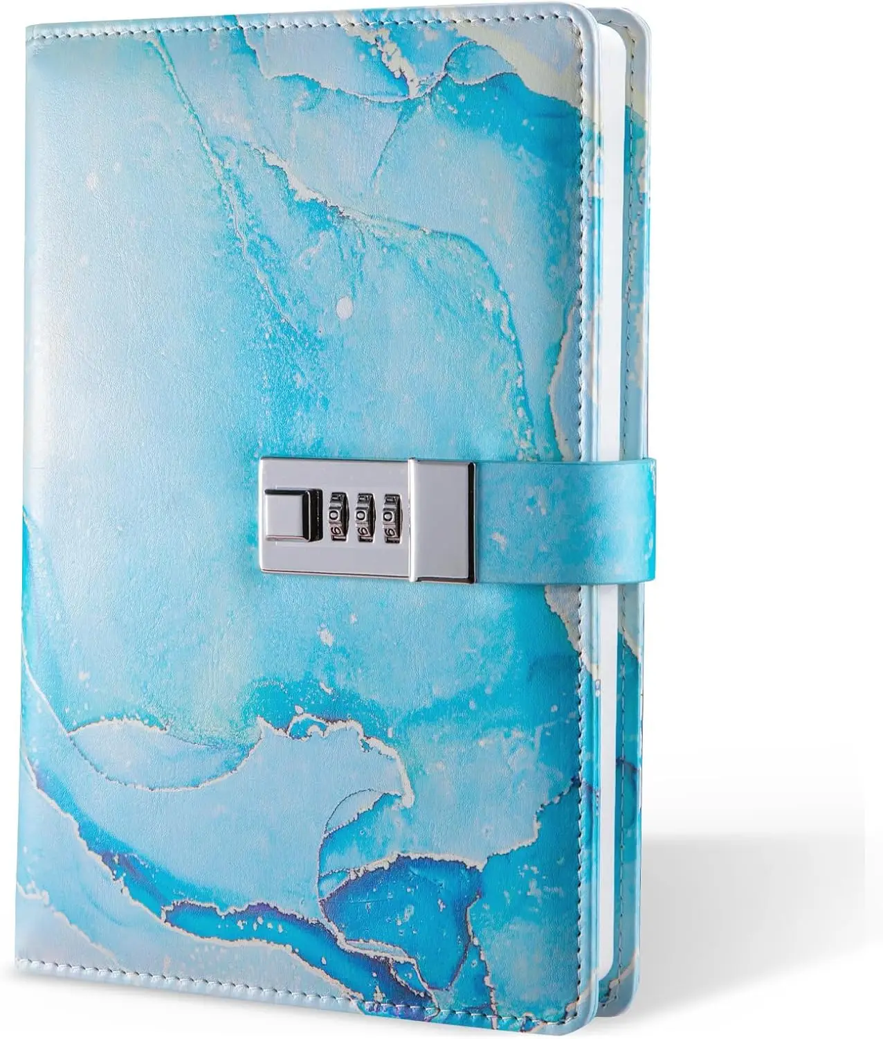 

A5 Lockable Diary with PU Leather Cover, Sky Blue Journal Planner for Men and Women, Office Organizer 8.6x5.9 in