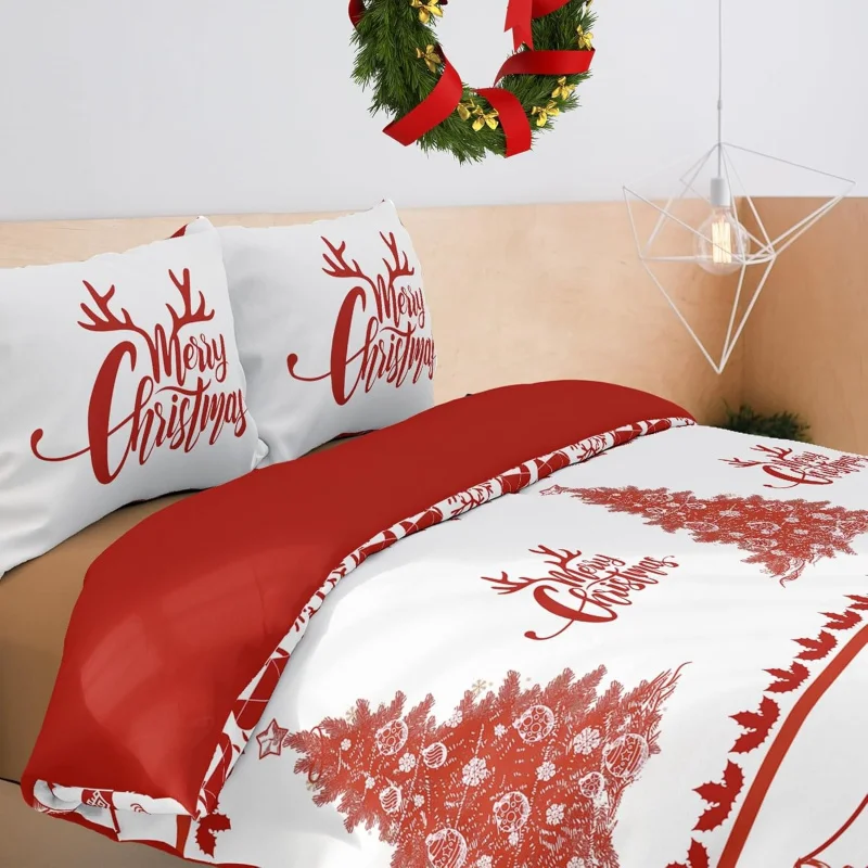 Christmas Down Duvet Cover Large - Tree reindeer snowflake pattern (1 duvet cover, 2 pillowcases, no duvet)