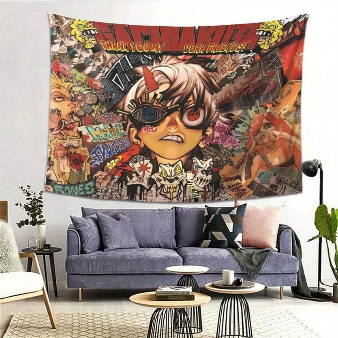 Gachiakuta Anime-Inspired Graffiti Wall Tapestry - Vibrant Urban Street Art Design,Outdoor Decor For Dorm, Studio, Party & Home
