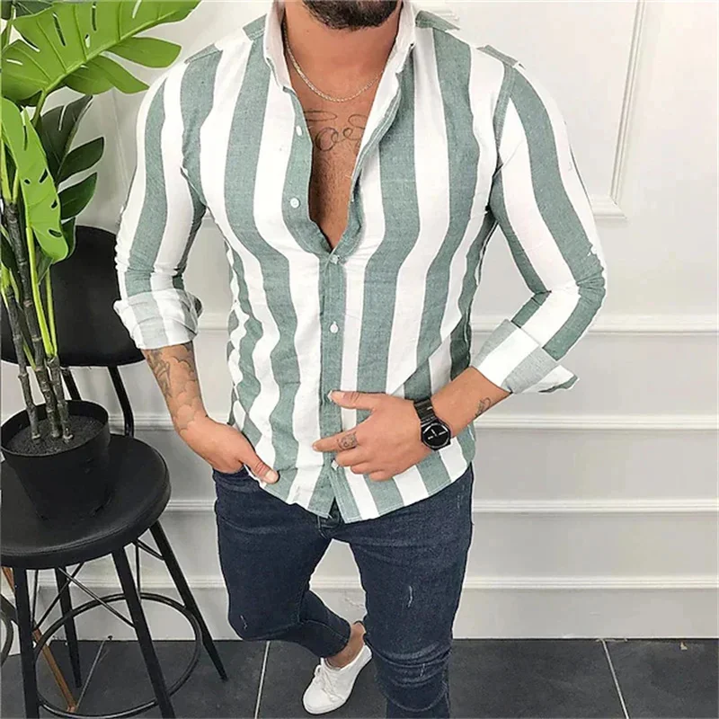 Men\'s Shirts 26 Styles Striped Shirt Long Sleeve Resort Button Lapel Clothing Fashion Casual Comfortable XS-6XL Fast Shipping