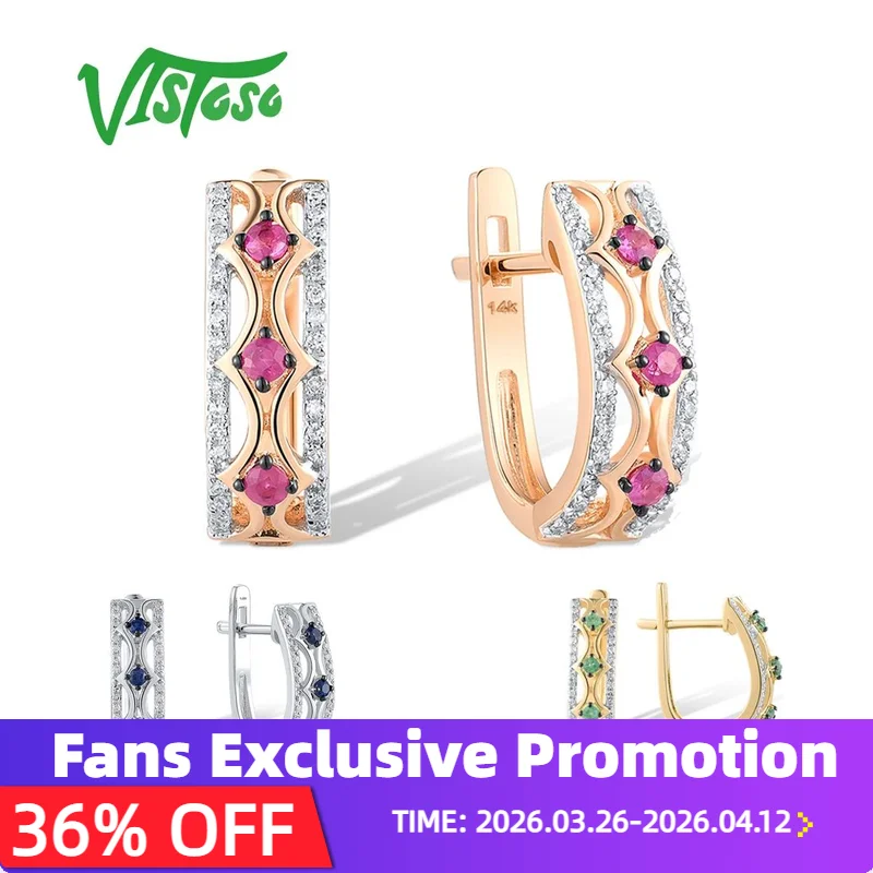 

VISTOSO 14K 585 Rose White Yellow Gold Earrings For Women Sparkling Diamond Ruby Emerald Blue Sapphire Chic Wedding Fine Jewelry