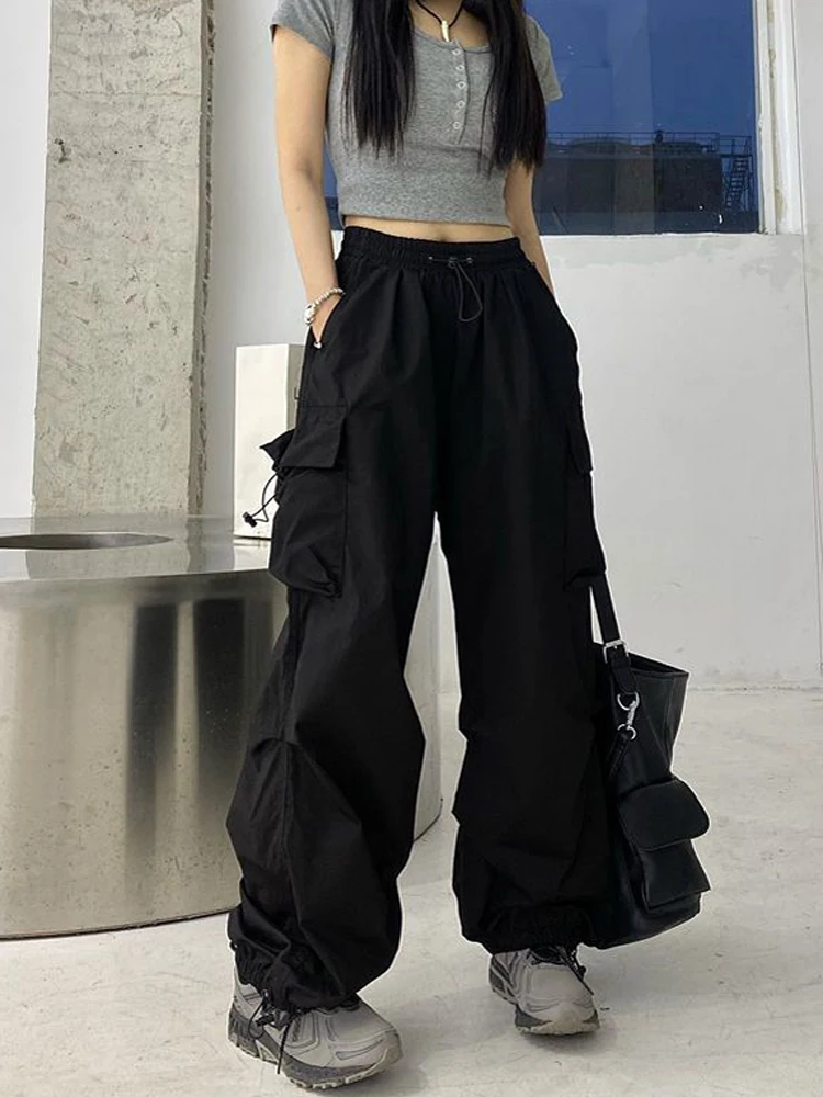 

Zoki Streetwear Hip Hop Cargo Pants Women Fashion Pockets Oversize Loose Trousers Summer Bf Korean High Waist Wide Leg Pants New