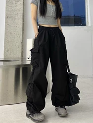 Zoki Streetwear Hip Hop Cargo Pants Women Fashion Pockets Oversize Loose Trousers Summer Bf Korean High Waist Wide Leg Pants New