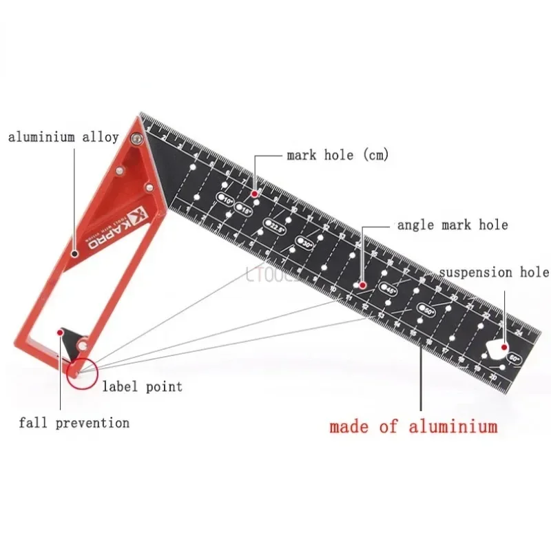 90 Degree Right Angle Ruler Fixed-point Ruler Multifunctional Stainless Steel Woodworking Tool 25/30/40cm High-precision Crank