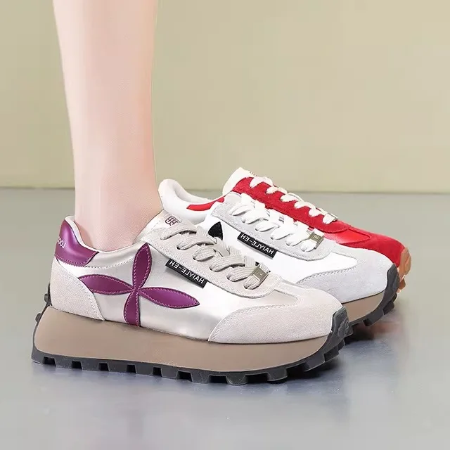 

Women's Thick Bottom Genuine Leather AGAM Shoes Casual Slip-On Sneakers Spring Summer Fashion Trend Low Top Comfortable