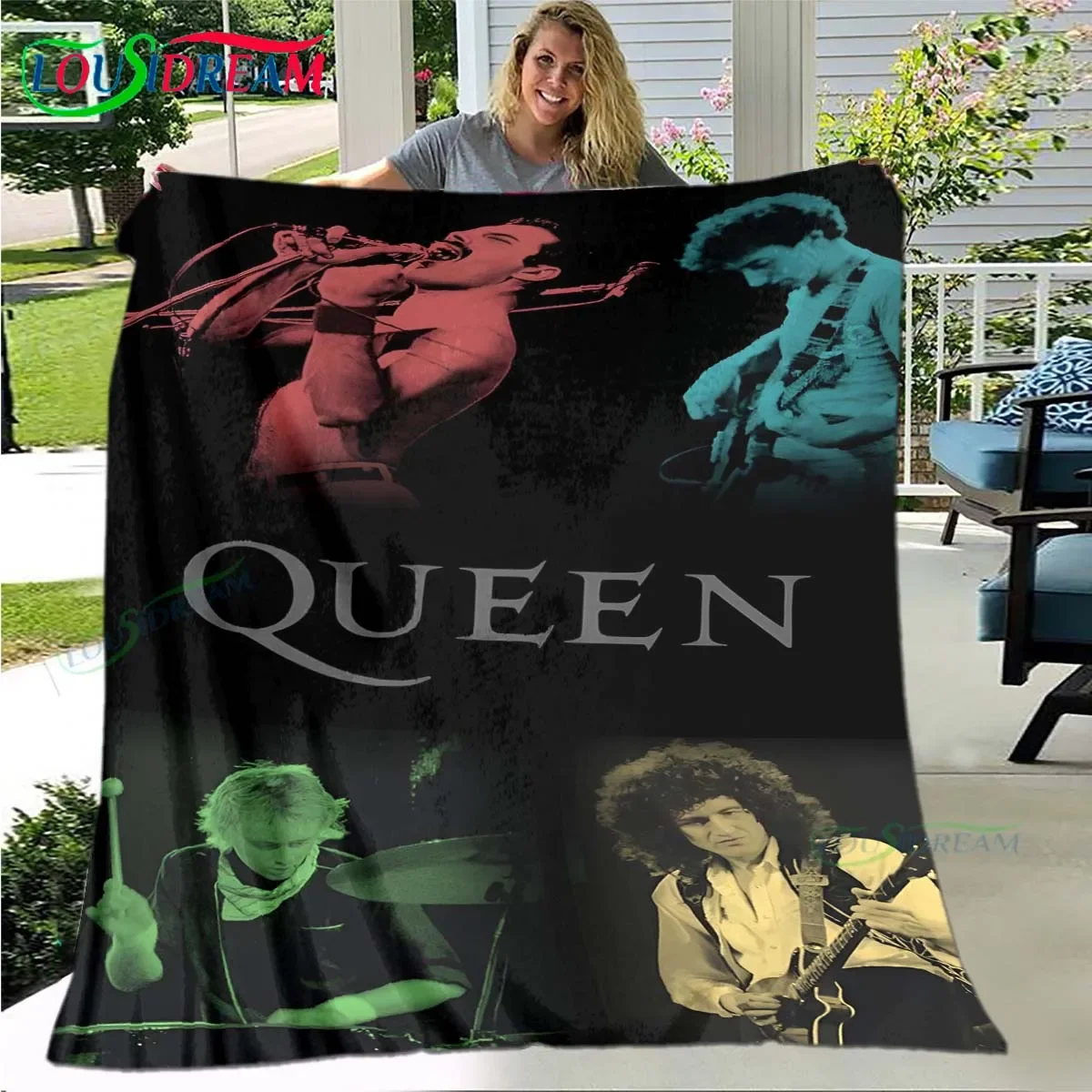 

Famous Band Q-Queen Pattern Blanket Flannel Thin Blanket Portable Home Travel Office Lunch Break Blanket Birthday Gift