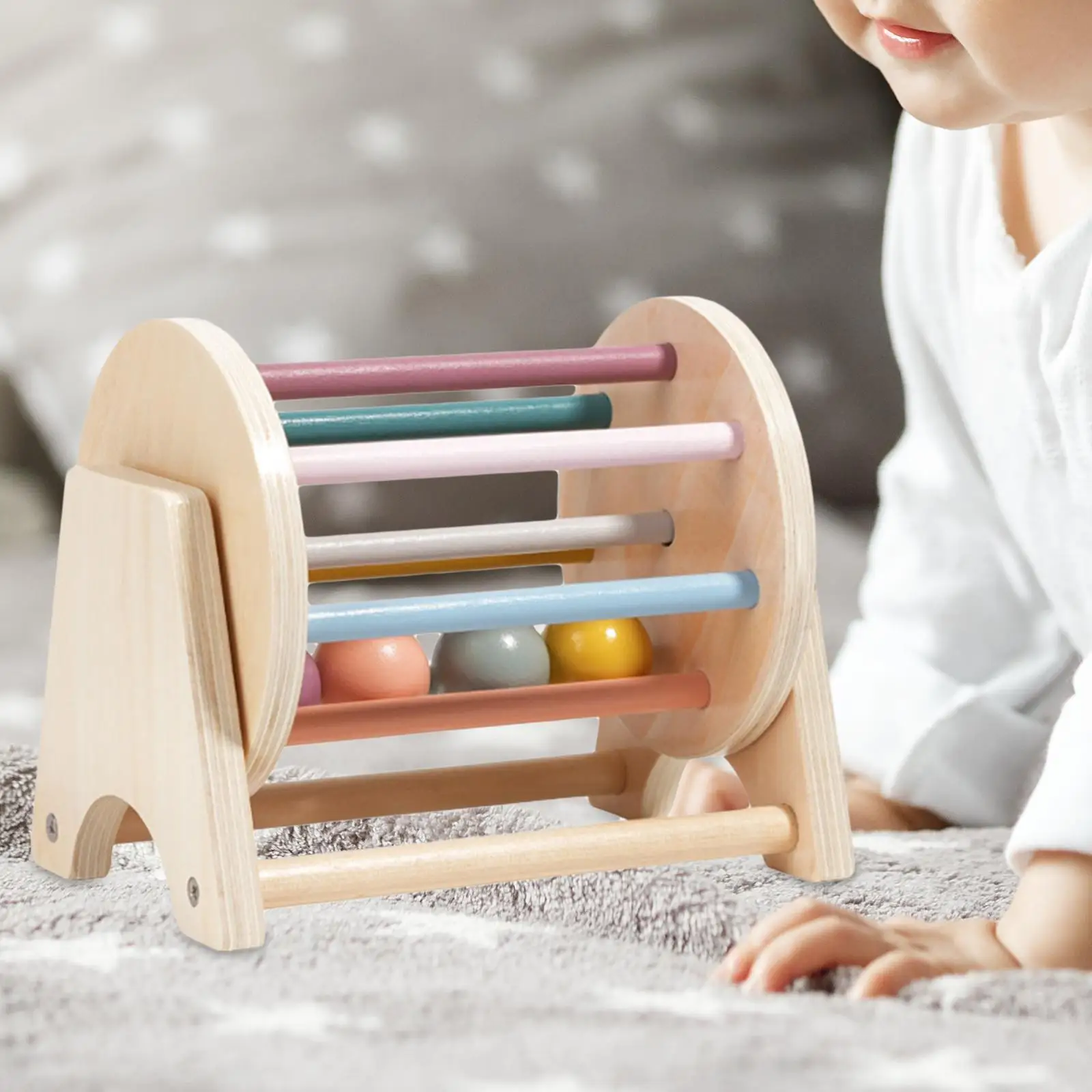 Wooden Rolling Drum Toy Wooden Rattle Rolling Toy Educational Toy Hand Eye