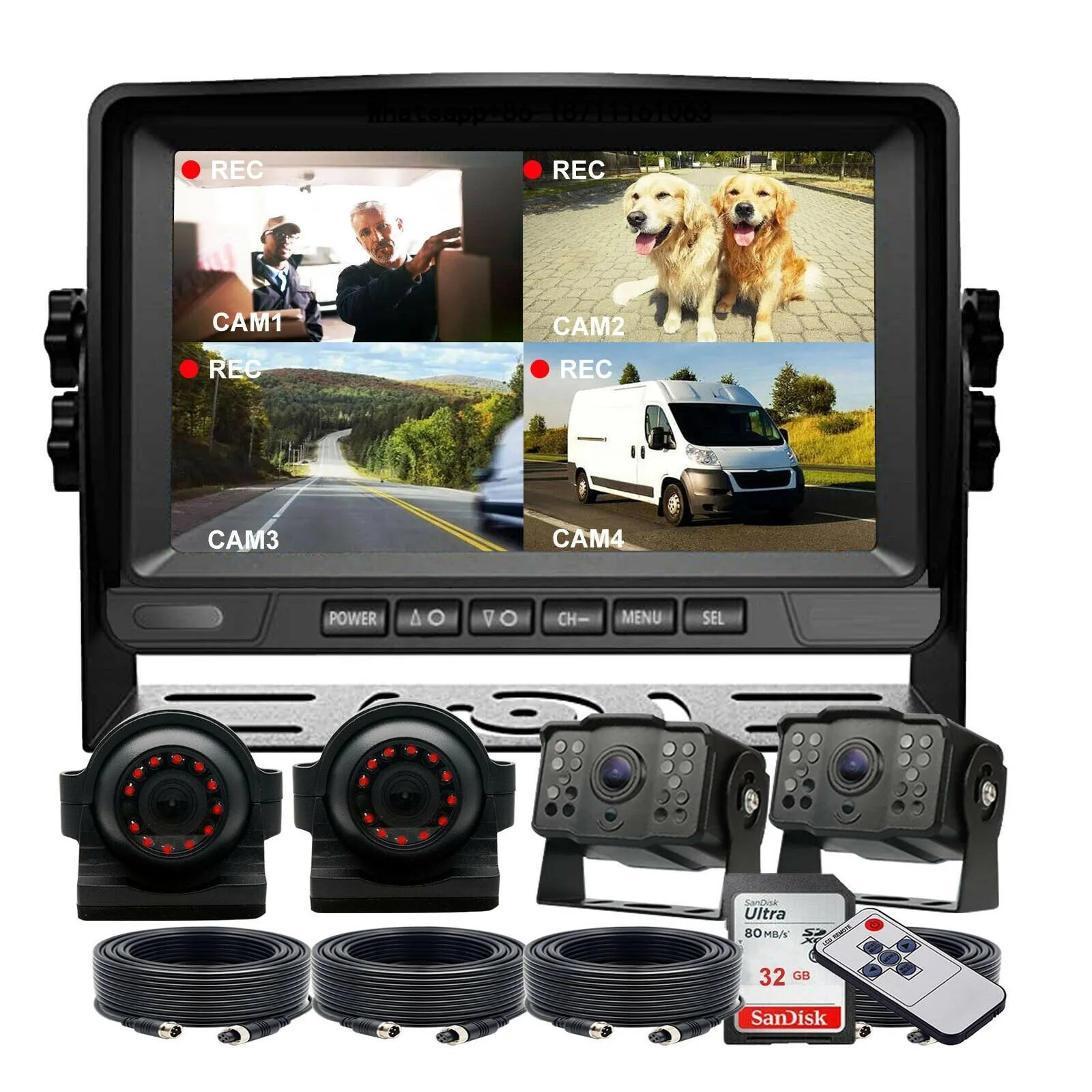 

IPoster for Track RV Caravan Bus Trailer 9" Quad Split IPS Screen with Loop Recording and 4 Iron Rearview Cameras Kit