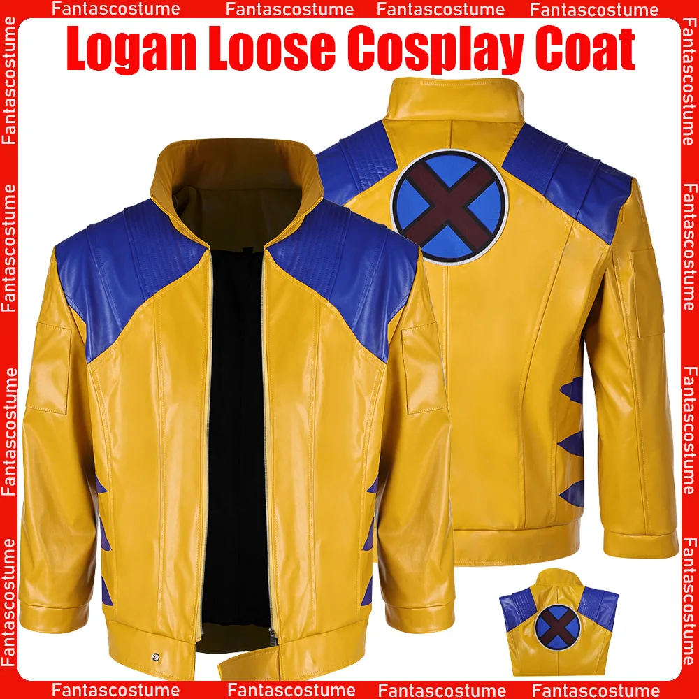 Male Logan Coat Cosplay Loose Yellow Jacket Costume Men Outwear Adult Clothing Outfits Halloween Carnival Party Disguise Suit