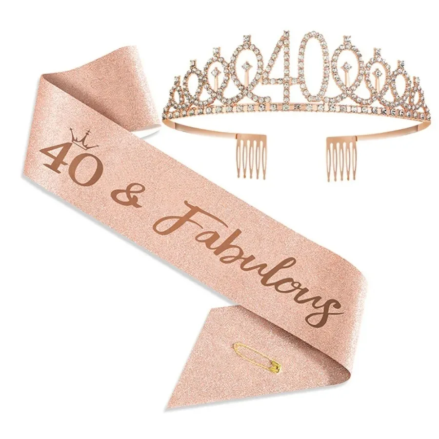 Geburtstags-Tiara Krone Schärpe für Frauen und Mädchen zum 10., 13., 16., 21., 30., 40., 50., 60., 70., 80. Geburtstag Partydekoration Geschenke – Detail 6